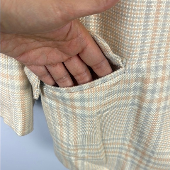 Vintage Virani Cream Plaid 100% Wool Blazer with Windowpane Pattern Size 12 - Picture 7 of 12